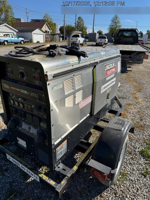 2019 Lincoln Electric Vantage 322 Ready-Pak 3, Two Wheel Trailer, Fender and Light Kit, Cable Rack