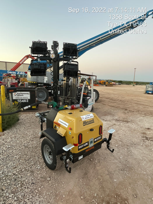 2022 Allmand NLV3GR (4) LED Light Fixture 350W, 23' Vertical Mast, 3kW Prime, Towable, ES Decals, T3