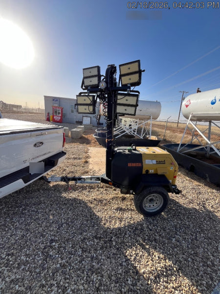 Allmand NLV3GR (4) LED Light Fixture 350W, 23' Vertical Mast, 3kW Prime, Towable, Deep Sea L401, Leveling Jacks, Yanmar T4F 5.8hp