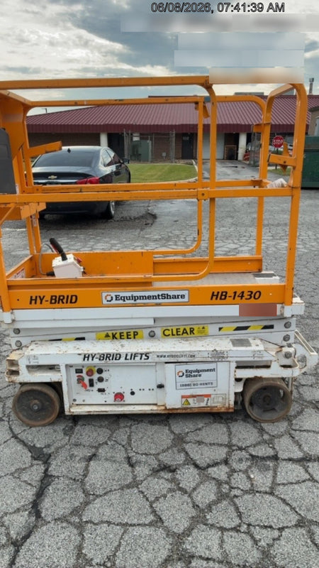 Custom Equipment HB-1430 Hy-Brid Scissor Lift
Platform capacity up to 670 lbs
Working height up to 20 ft
Weighs under 1,700 lbs
Non-marking wheels