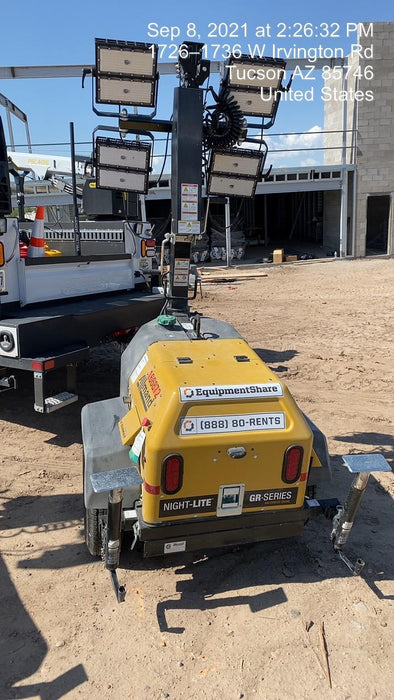 2021 Allmand NLV3GR (4) LED Light Fixture 350W, 23' Vertical Mast, 3kW Prime, Towable, Deep Sea L401, Leveling Jacks, Yanmar T4F 5.8hp