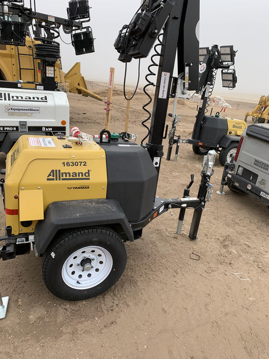 2021 Allmand NLV3GR (4) LED Light Fixture 350W, 23' Vertical Mast, 3kW Prime, Towable, Deep Sea L401, Leveling Jacks, Yanmar T4F 5.8hp