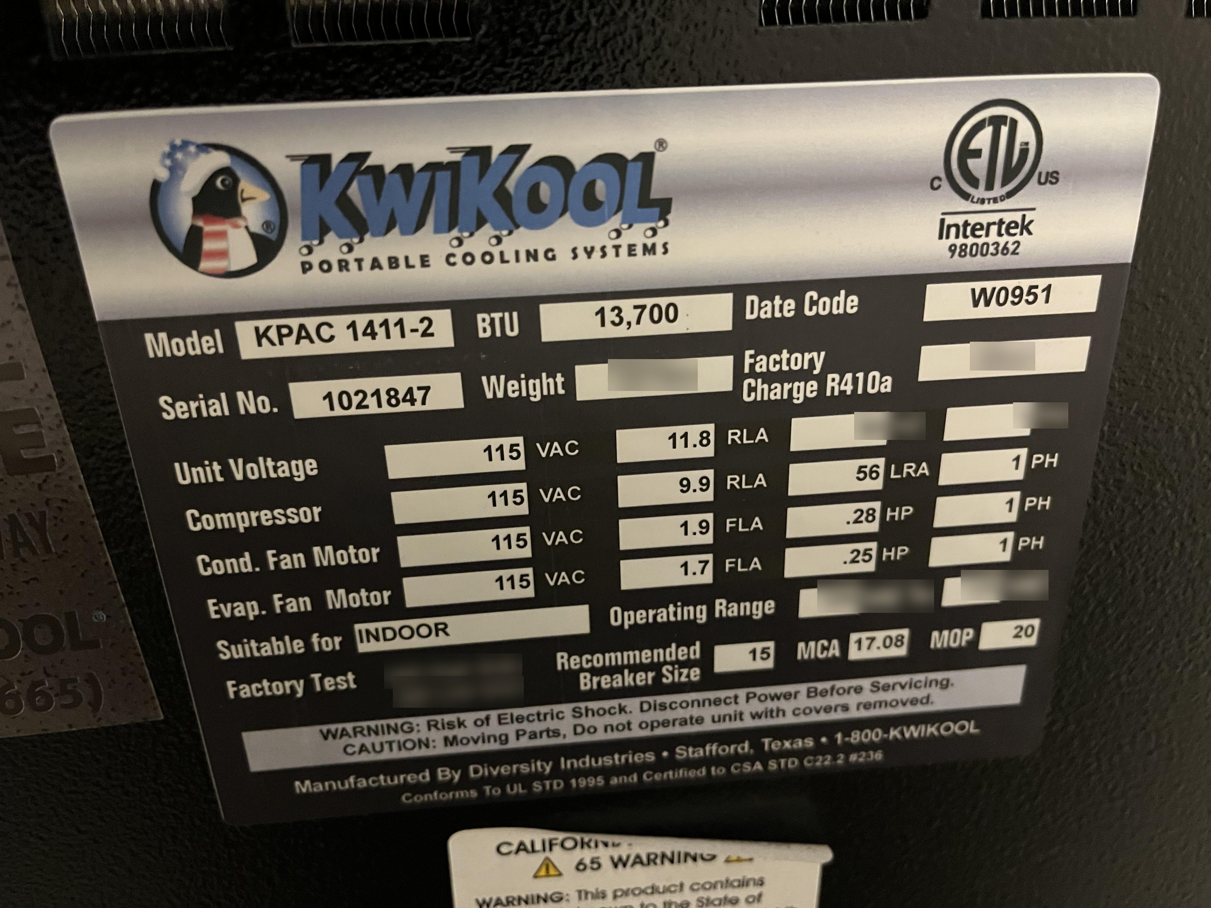 2022 KWIKOOL KPAC1411-2