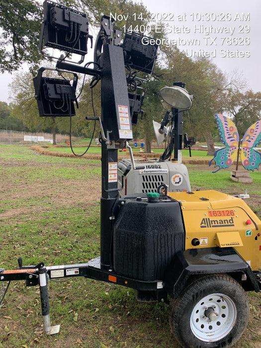 2021 Allmand NLV3GR (4) LED Light Fixture 350W, 23' Vertical Mast, 3kW Prime, Towable, Deep Sea L401, Leveling Jacks, Yanmar T4F 5.8hp