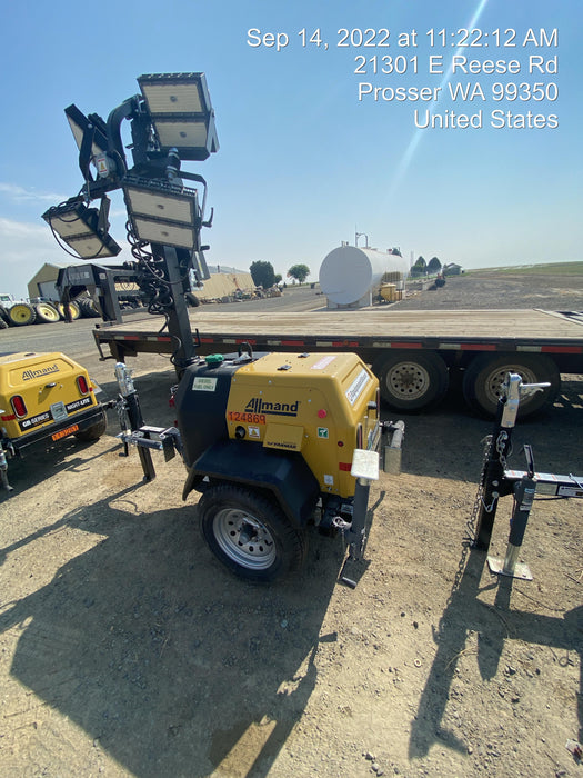 2020 Allmand NLV3GR (4) LED Light Fixture 350W, 23' Vertical Mast, 3kW Prime, Towable, Deep Sea L401, Leveling Jacks, Yanmar T4F 5.8hp