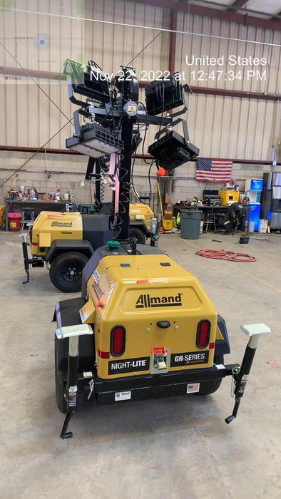 2022 Allmand NLV3GR (4) LED Light Fixture 350W, 23' Vertical Mast, 3kW Prime, Towable, ES Decals, T3