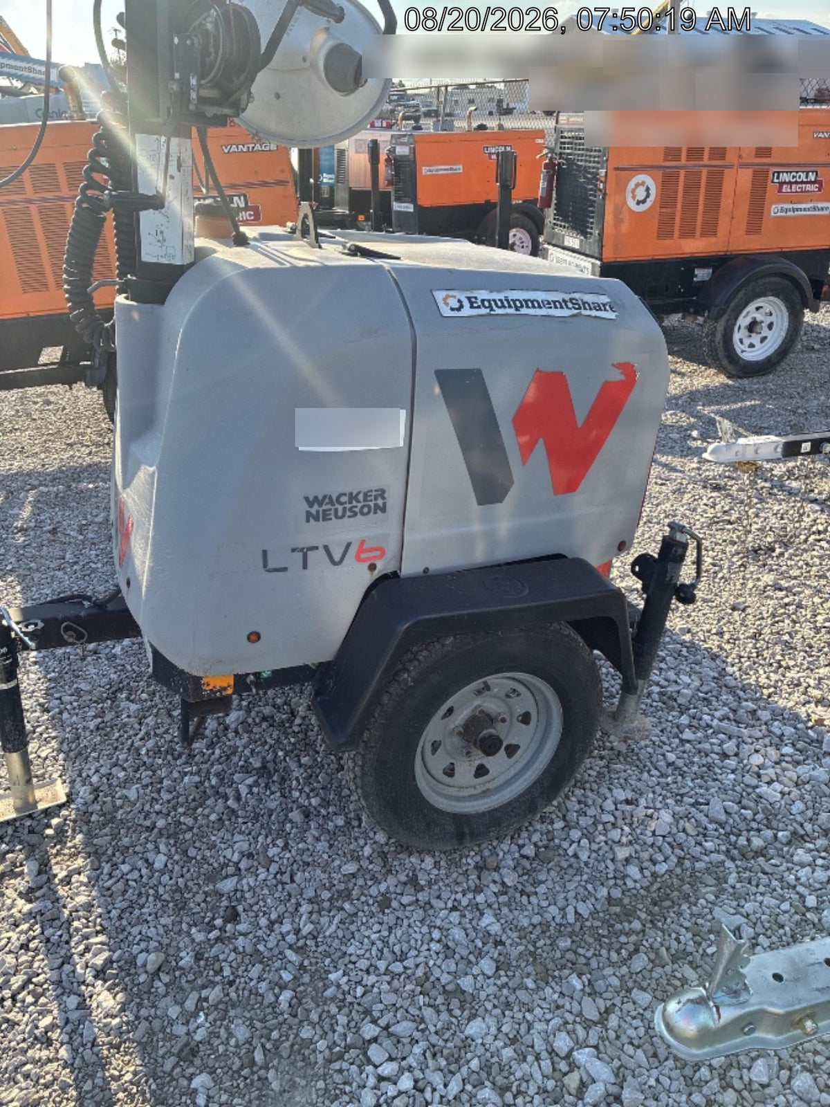 2019 Wacker Neuson LTV6L-MH Wacker Neuson LTV6L Mobile Light Tower w/Fuel Level Sensor Installed
