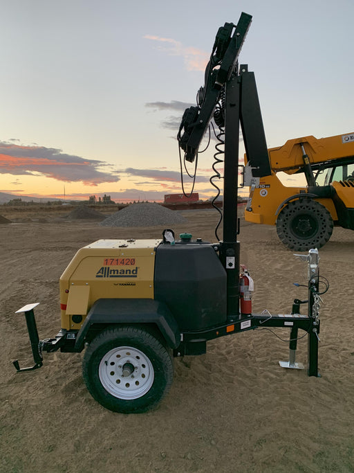 2021 Allmand NLV3GR (4) LED Light Fixture 350W, 23' Vertical Mast, 3kW Prime, Towable, Deep Sea L401, Leveling Jacks, Yanmar T4F 5.8hp