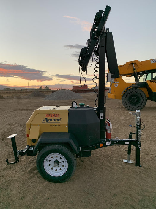 2021 Allmand NLV3GR (4) LED Light Fixture 350W, 23' Vertical Mast, 3kW Prime, Towable, Deep Sea L401, Leveling Jacks, Yanmar T4F 5.8hp