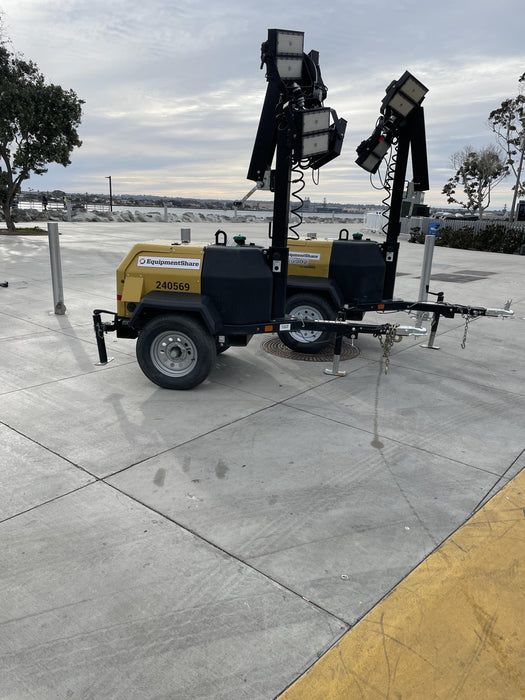 2022 Allmand NLV3GR (4) LED Light Fixture 350W, 23' Vertical Mast, 3kW Prime, Towable, Deep Sea L401, Leveling Jacks, Yanmar T4F 5.8hp