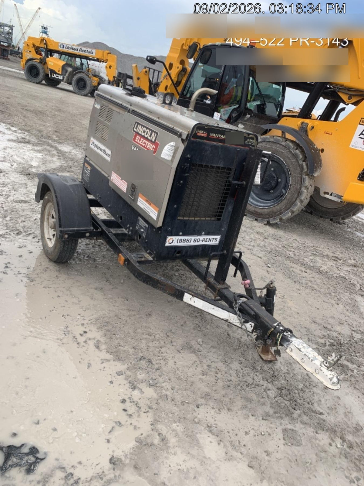 2019 Lincoln Electric Vantage 322 Welder Ready-Pak 3, Two wheel trailer, Fender and Light kit, Cable Rack
