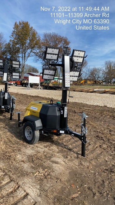 2022 Allmand NLV3GR (4) LED Light Fixture 350W, 23' Vertical Mast, 3kW Prime, Towable, ES Decals, T3