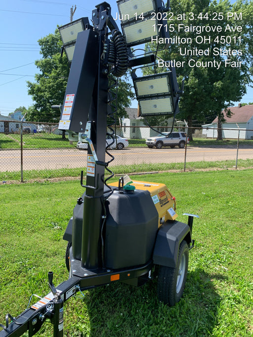 2022 Allmand NLV3GR (4) LED Light Fixture 350W, 23' Vertical Mast, 3kW Prime, Towable, Deep Sea L401, Leveling Jacks, Yanmar T4F 5.8hp