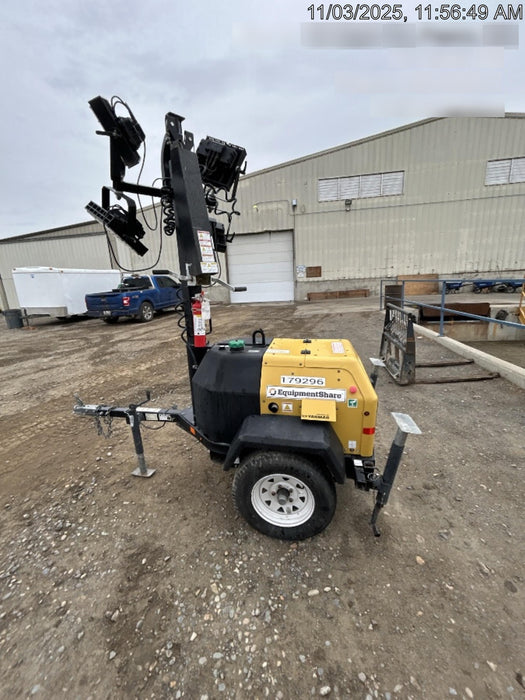 Allmand NLV3GR (4) LED Light Fixture 350W, 23' Vertical Mast, 3kW Prime, Towable, Deep Sea L401, Leveling Jacks, Yanmar T4F 5.8hp