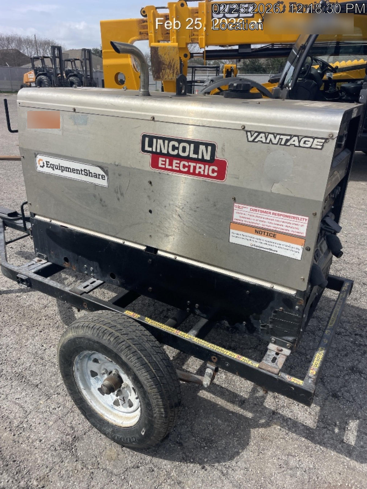 2019 Lincoln Electric Vantage 322 Welder Ready-Pak 3, Two wheel trailer, Fender and Light kit, Cable Rack
