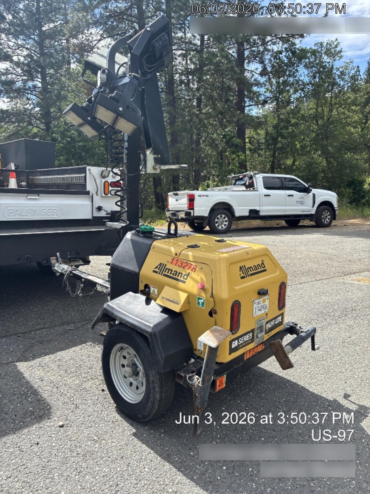 2020 Allmand NLV3GR (4) LED Light Fixture 350W, 23' Vertical Mast, 3kW Prime, Towable, Deep Sea L401, Leveling Jacks, Yanmar T4F 5.8hp