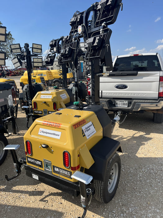 2022 Allmand NLV3GR (4) LED Light Fixture 350W, 23' Vertical Mast, 3kW Prime, Towable, Deep Sea L401, Leveling Jacks, Yanmar T4F 5.8hp