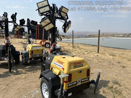 2021 Allmand NLV3GR (4) LED Light Fixture 350W, 23' Vertical Mast, 3kW Prime, Towable, Deep Sea L401, Leveling Jacks, Yanmar T4F 5.8hp
