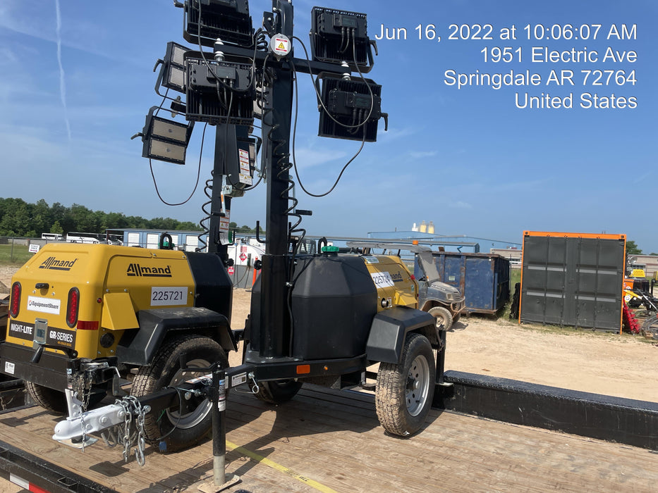 2022 Allmand NLV3GR (4) LED Light Fixture 350W, 23' Vertical Mast, 3kW Prime, Towable, Deep Sea L401, Leveling Jacks, Yanmar T4F 5.8hp