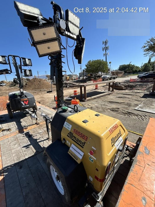 2021 Allmand NLV3GR (4) LED Light Fixture 350W, 23' Vertical Mast, 3kW Prime, Towable, Deep Sea L401, Leveling Jacks, Yanmar T4F 5.8hp