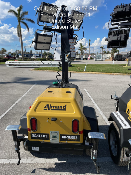2022 Allmand NLV3GR (4) LED Light Fixture 350W, 23' Vertical Mast, 3kW Prime, Towable, Deep Sea L401, Leveling Jacks, Yanmar T4F 5.8hp