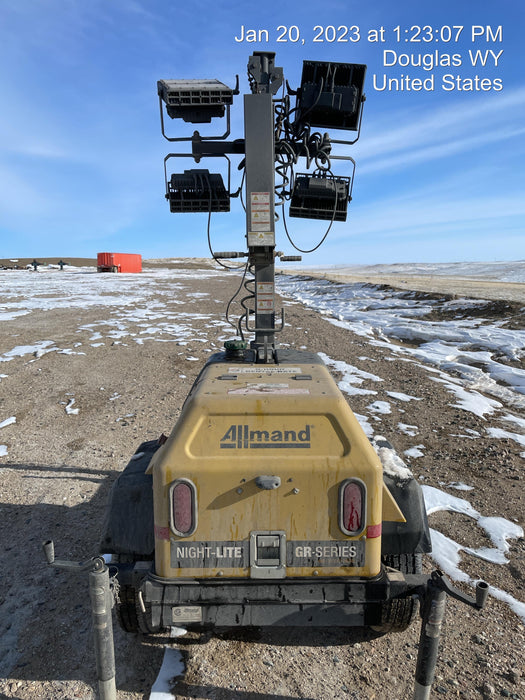 2022 Allmand NLV3GR (4) LED Light Fixture 350W, 23' Vertical Mast, 3kW Prime, Towable, Deep Sea L401, Leveling Jacks, Yanmar T4F 5.8hp