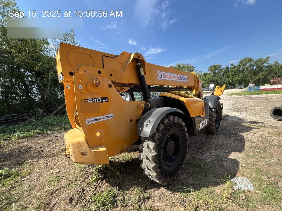 2019 JCB 510-56 Open ROPS, 74 HP, Solid Tires, Worklights, Beacon, Aux Hydraulics, Lifting Eye 72" Carriage/60" Forks