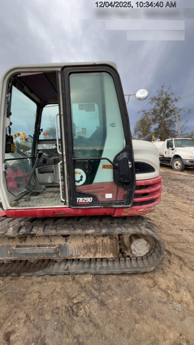 2019 Takeuchi TB290 Cab, AC, Rubber Tracks, Dozer Blade, Travel Alarm, Control Pattern Change Valve, Auxiliary Hydraulics w/18" Quick Coupler Bucket with teeth, 6.2 cu. ft. capacity/24" Quick Coupler Bucket with teeth, 8.6 cu. ft. capacity/36" Quick Coupler Bucket with teeth, 13.4 cu. ft. capacity, Quick Coupler, Hydraulic Thumb Installed