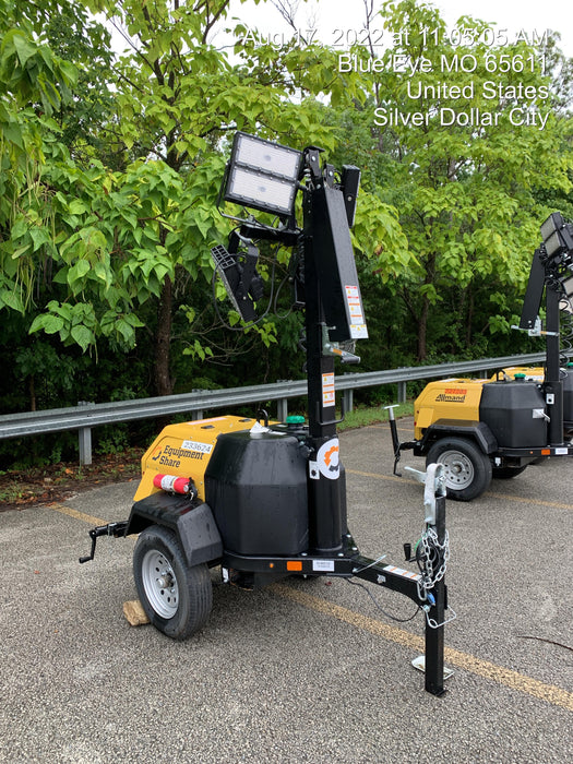 2022 Allmand NLV3GR (4) LED Light Fixture 350W, 23' Vertical Mast, 3kW Prime, Towable, Deep Sea L401, Leveling Jacks, Yanmar T4F 5.8hp