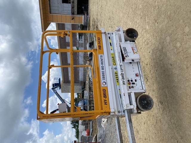 Custom Equipment HB-1430 Hy-Brid Scissor Lift
Platform capacity up to 670 lbs
Working height up to 20 ft
Weighs under 1,700 lbs
Non-marking wheels