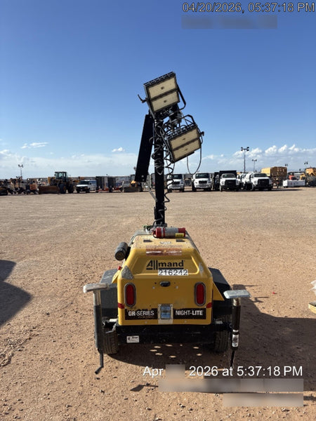 2022 Allmand NLV3GR (4) LED Light Fixture 350W, 23' Vertical Mast, 3kW Prime, Towable, Deep Sea L401, Leveling Jacks, Yanmar T4F 5.8hp