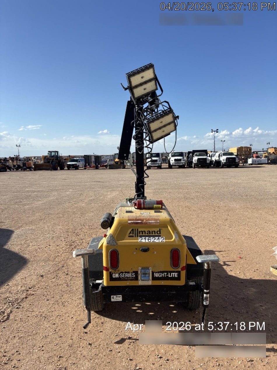 2022 Allmand NLV3GR (4) LED Light Fixture 350W, 23' Vertical Mast, 3kW Prime, Towable, Deep Sea L401, Leveling Jacks, Yanmar T4F 5.8hp