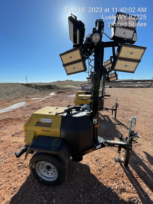 2022 Allmand NLV3GR (4) LED Light Fixture 350W, 23' Vertical Mast, 3kW Prime, Towable, ES Decals, T3