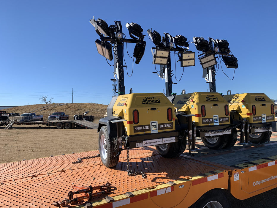 2021 Allmand NLV3GR (4) LED Light Fixture 350W, 23' Vertical Mast, 3kW Prime, Towable, Deep Sea L401, Leveling Jacks, Yanmar T4F 5.8hp