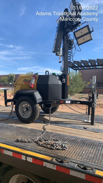 Allmand NLV3GR (4) LED Light Fixture 350W, 23' Vertical Mast, 3kW Prime, Towable, Deep Sea L401, Leveling Jacks, Yanmar T4F 5.8hp