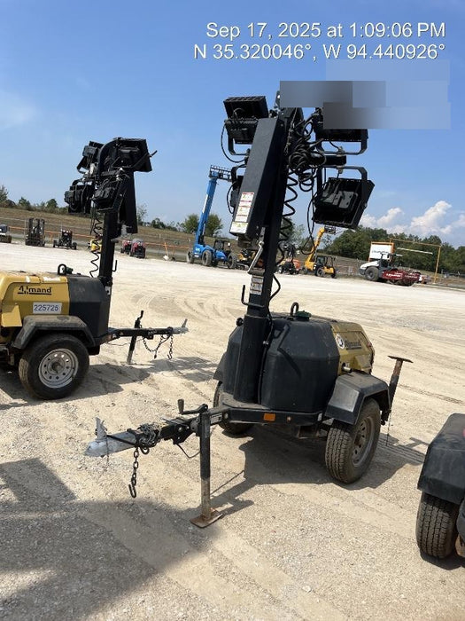 2022 Allmand NLV3GR (4) LED Light Fixture 350W, 23' Vertical Mast, 3kW Prime, Towable, Deep Sea L401, Leveling Jacks, Yanmar T4F 5.8hp