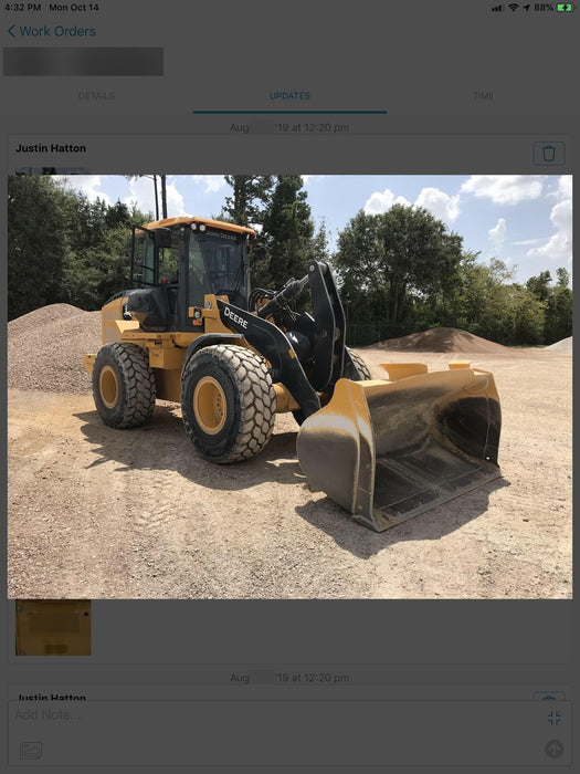 2019 John Deere 524L Cab/Heat/AIR, 3rd Function Hydraulics, Hydraulic JRB QC 2.75 Yd. Bucket, 60" Carriage/72" Forks