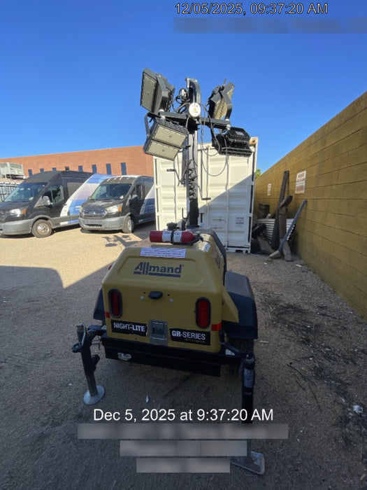 Allmand NLV3GR (4) LED Light Fixture 350W, 23' Vertical Mast, 3kW Prime, Towable, Deep Sea L401, Leveling Jacks, Yanmar T4F 5.8hp