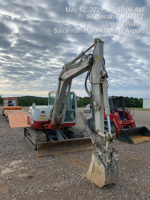 2019 Takeuchi TB290 Cab/Heat/AC Rubber tracks, Dozer blade, Travel alarm, Auxiliary hydraulics w/Manual QC, Hydraulic thumb, 18", 24", and 36" Buckets