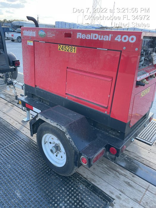 2022 Shindaiwa DGW400MDL Kubota D902 Engine, 23 HP, Dual Op Welder, Wire, Arc, Droop Stick, Tig, and CC Stick Functionality, Simulphase, 3 Phase and 1 Phase Gen Output, Single Axle NB Trlr, Slr Trckl Chrg 12V 12W, Fire Ext