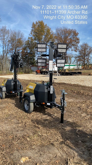 2022 Allmand NLV3GR (4) LED Light Fixture 350W, 23' Vertical Mast, 3kW Prime, Towable, ES Decals, T3