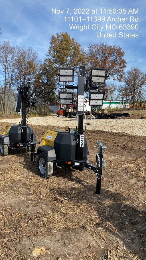 2022 Allmand NLV3GR (4) LED Light Fixture 350W, 23' Vertical Mast, 3kW Prime, Towable, ES Decals, T3