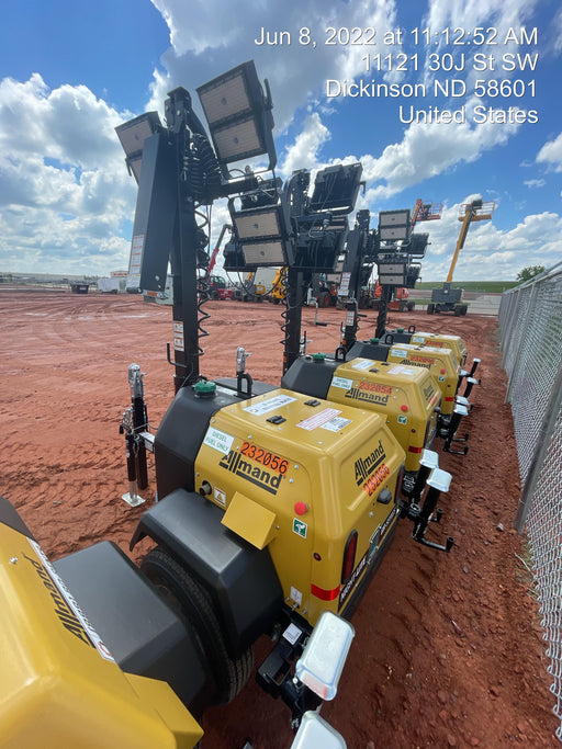 2022 Allmand NLV3GR (4) LED Light Fixture 350W, 23' Vertical Mast, 3kW Prime, Towable, Deep Sea L401, Leveling Jacks, Yanmar T4F 5.8hp