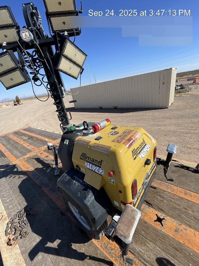 2022 Allmand NLV3GR (4) LED Light Fixture 350W, 23' Vertical Mast, 3kW Prime, Towable, Deep Sea L401, Leveling Jacks, Yanmar T4F 5.8hp