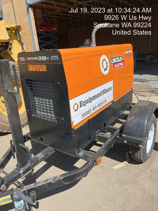 2021 Lincoln Electric Vantage 322 Vantage 322 Ready Pak 3 w/ Decals, ORANGE (includes trailer, cable rack, fender light kit) NO Telematics