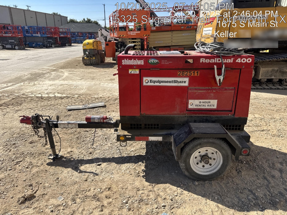 2022 Shindaiwa DGW400MDL Kubota D902 Engine, 23 HP, Dual Op Welder, Wire, Arc, Droop Stick, Tig, and CC Stick Functionality, Simulphase, 3 Phase and 1 Phase Gen Output, Single Axle NB Trlr, Slr Trckl Chrg 12V 12W, Fire Ext