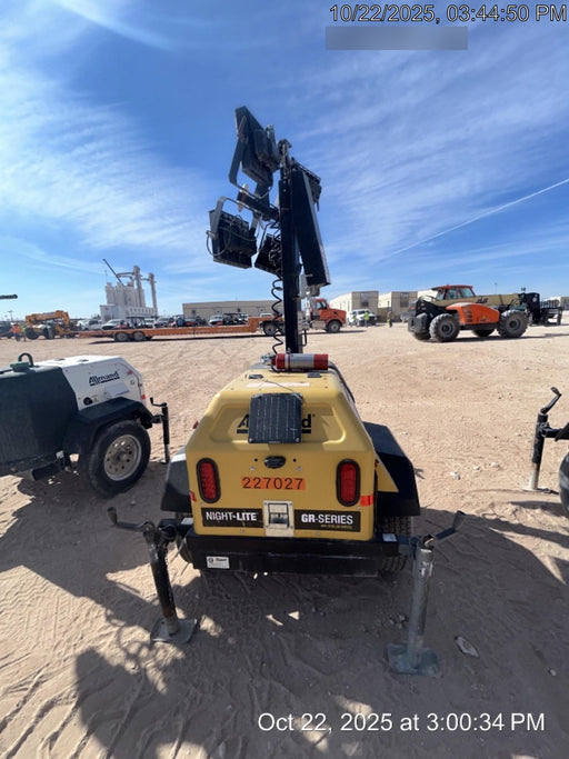 2022 Allmand NLV3GR (4) LED Light Fixture 350W, 23' Vertical Mast, 3kW Prime, Towable, Deep Sea L401, Leveling Jacks, Yanmar T4F 5.8hp