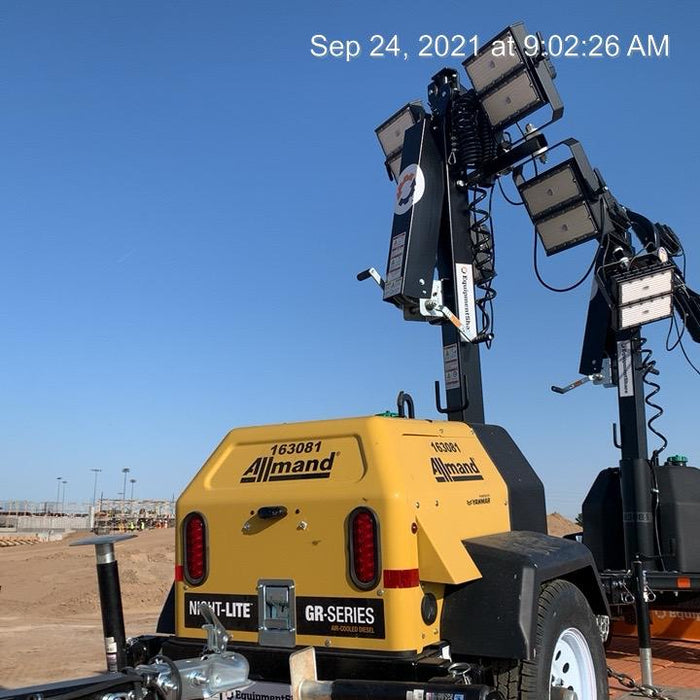 2021 Allmand NLV3GR (4) LED Light Fixture 350W, 23' Vertical Mast, 3kW Prime, Towable, Deep Sea L401, Leveling Jacks, Yanmar T4F 5.8hp