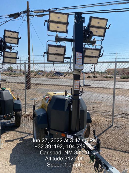 2022 Allmand NLV3GR (4) LED Light Fixture 350W, 23' Vertical Mast, 3kW Prime, Towable, Deep Sea L401, Leveling Jacks, Yanmar T4F 5.8hp