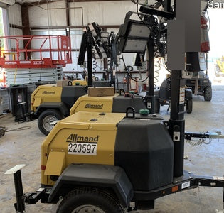 2022 Allmand NLV3GR (4) LED Light Fixture 350W, 23' Vertical Mast, 3kW Prime, Towable, Deep Sea L401, Leveling Jacks, Yanmar T4F 5.8hp